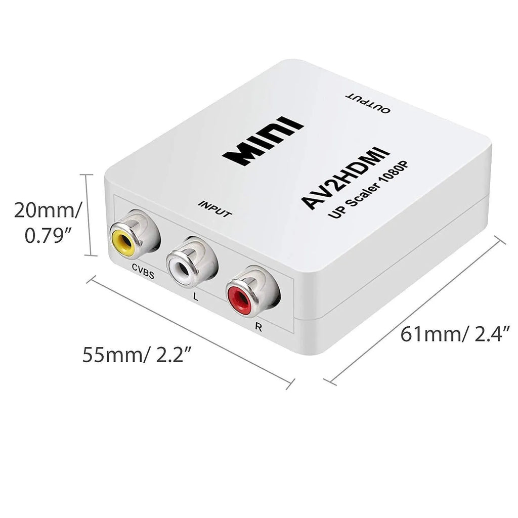 Black and white mini AV to HDMI converter with short cable for 1080P TV connection