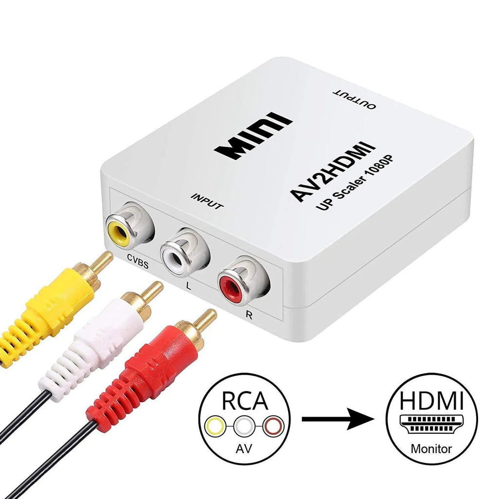 Black and white mini AV to HDMI converter with short cable for 1080P TV connection