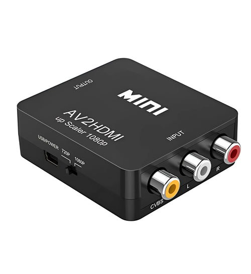 Black and white mini AV to HDMI converter with short cable for 1080P TV connection
