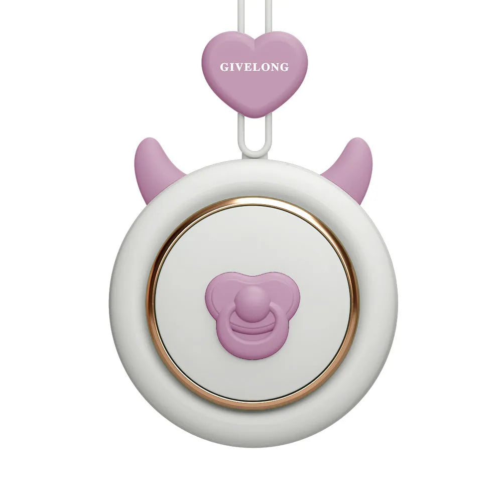 Mini bladeless neck fan with hanging rope showing USB charging port and colour variations