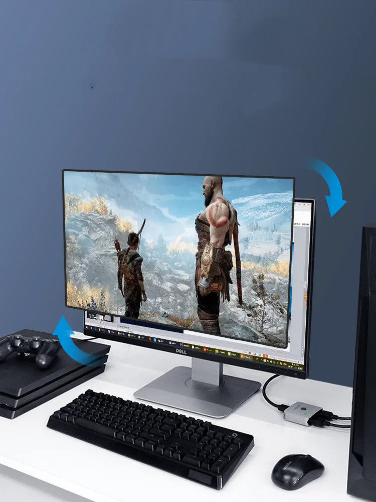 Grey Haibeisi HDMI switcher with two input ports and one output port for 4K video transmission