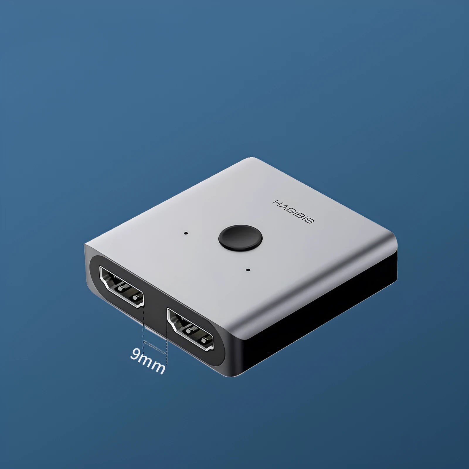 Grey Haibeisi HDMI switcher with two input ports and one output port for 4K video transmission
