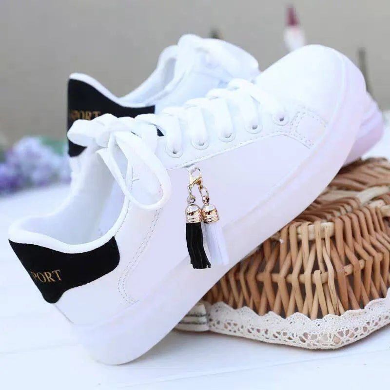 White mesh women's casual flat shoes with a 4cm heel, shown in pink and black colour options.