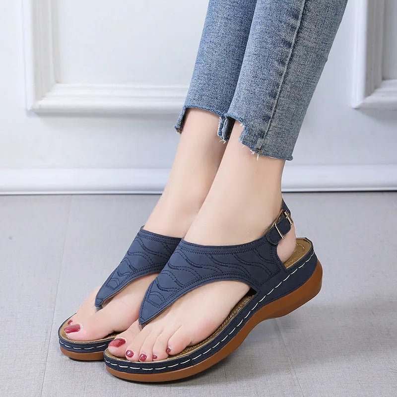 Women's wedge heel sandals with adjustable back strap in five colour options