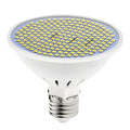 E27 screw base LED lamp cup bulb showing warm white and cool white light options.
