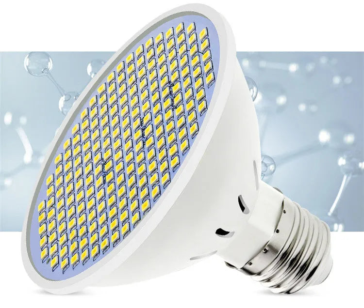 E27 screw base LED lamp cup bulb showing warm white and cool white light options.