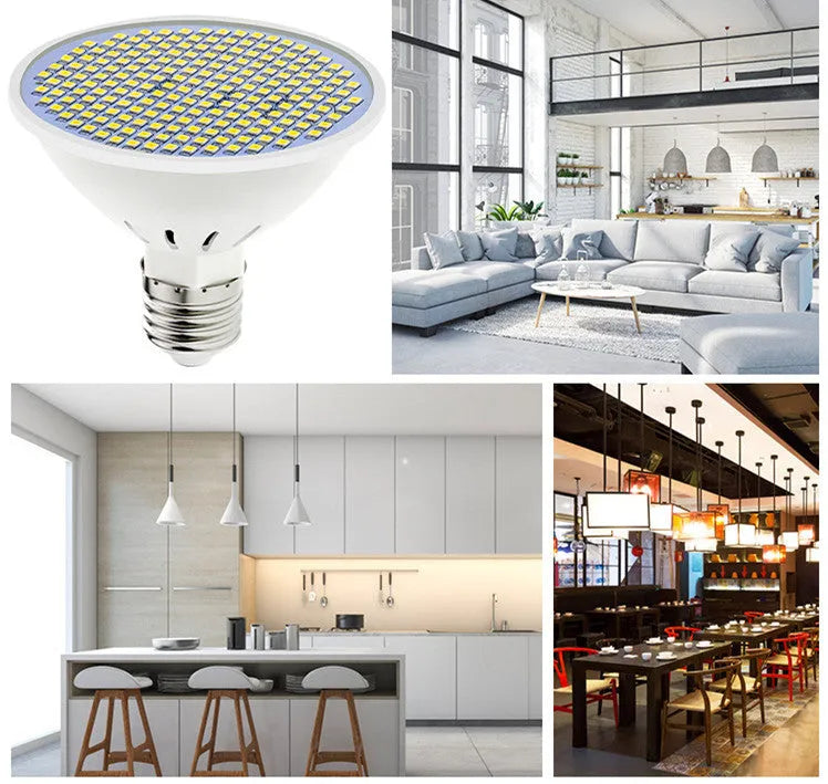 E27 screw base LED lamp cup bulb showing warm white and cool white light options.