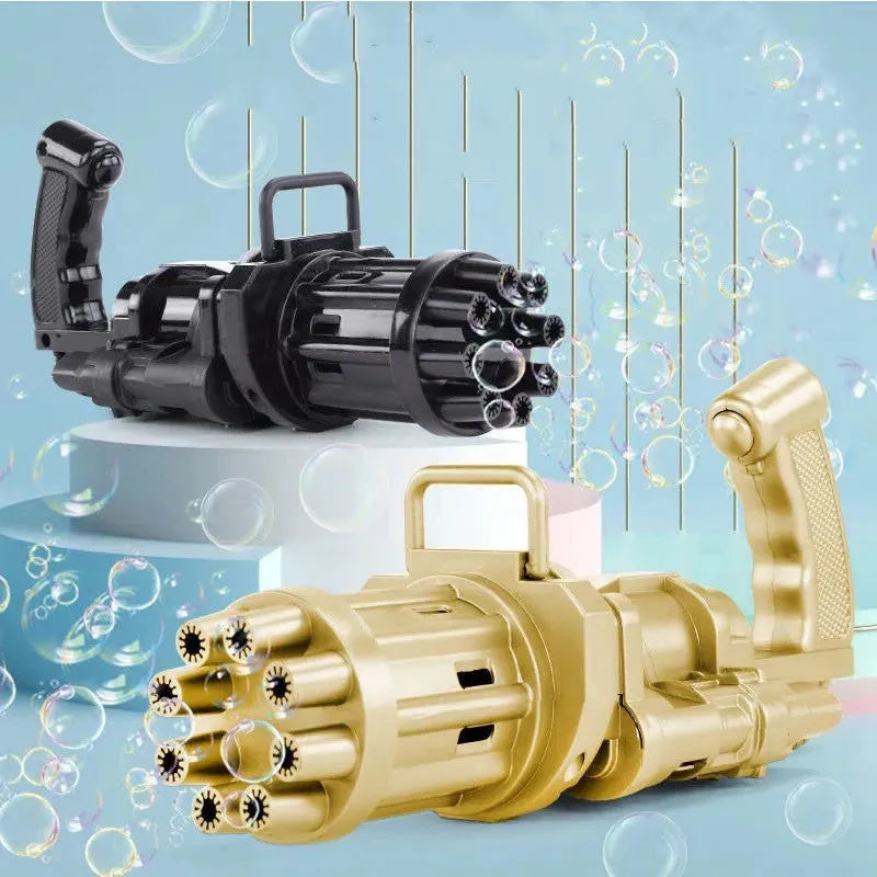 Kids plastic bubble machine gun toy in pink, gold or black colour with trigger.