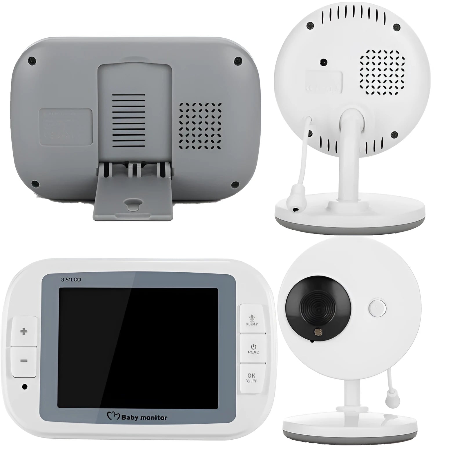 White wireless baby monitor with 3.5 inch screen and night vision camera for nursery monitoring