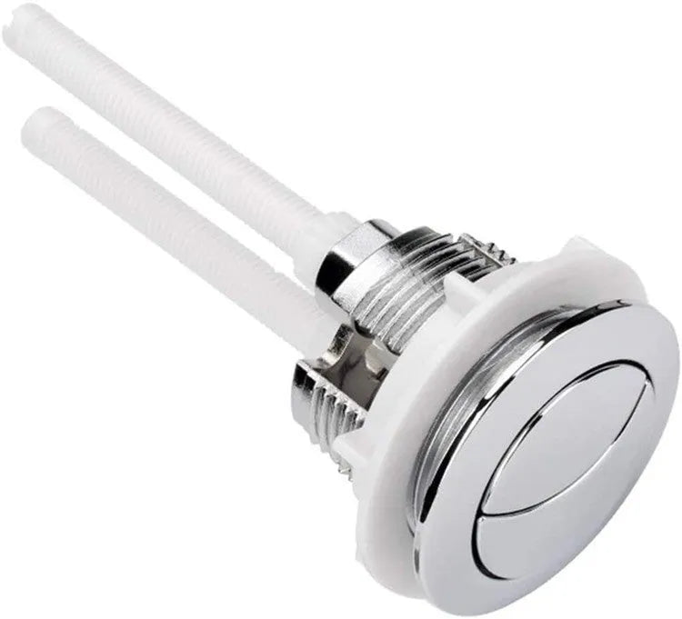 38mm double push button toilet flush valve made from white ABS plastic.