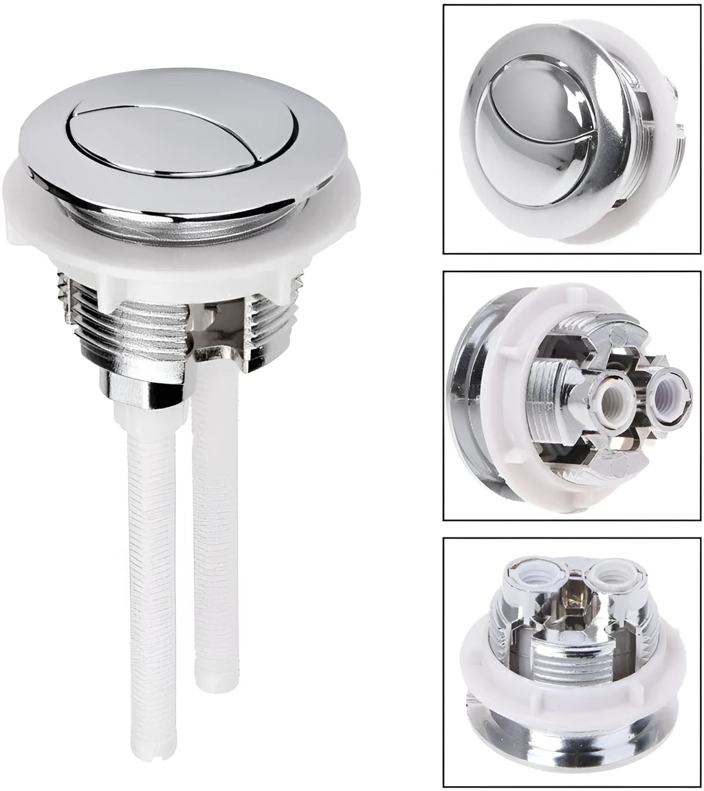38mm double push button toilet flush valve made from white ABS plastic.