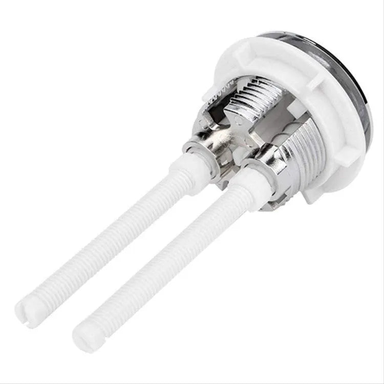 38mm double push button toilet flush valve made from white ABS plastic.