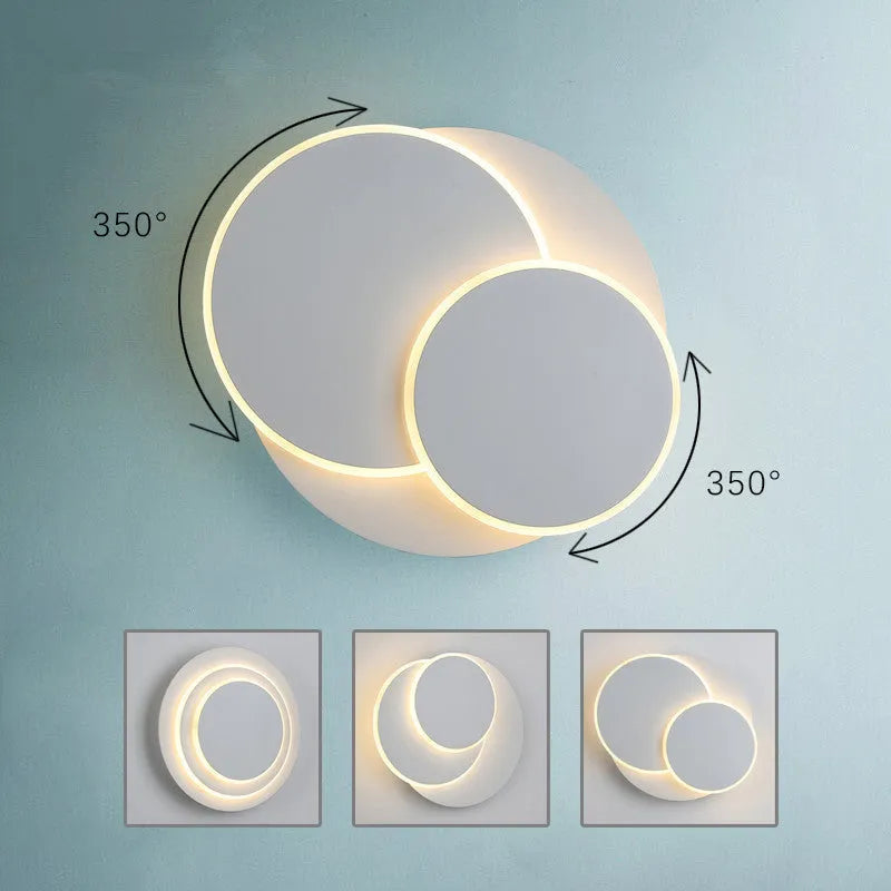 Simple modern round wall lamp in black or white acrylic finish for living room or bedroom LED lighting