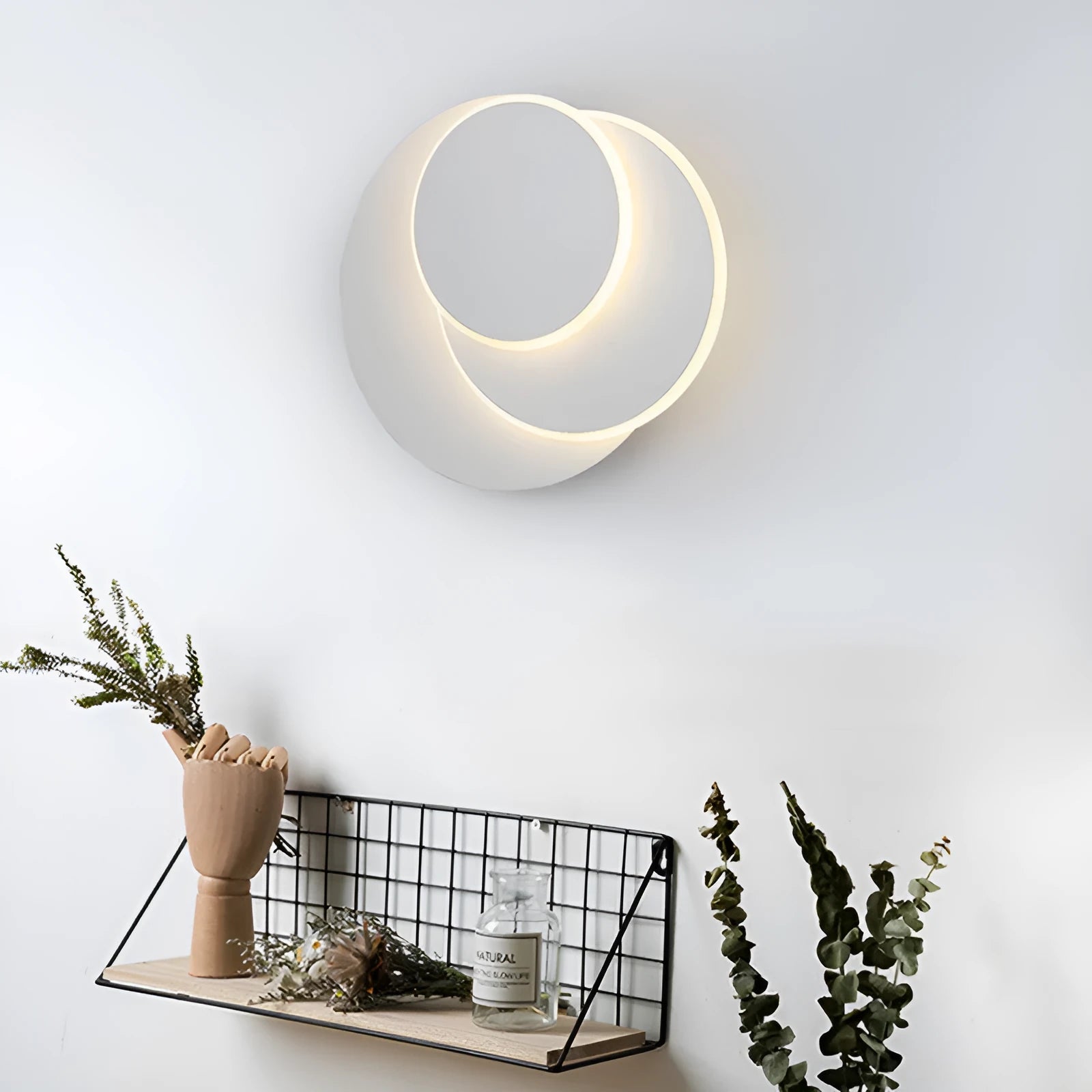 Simple modern round wall lamp in black or white acrylic finish for living room or bedroom LED lighting