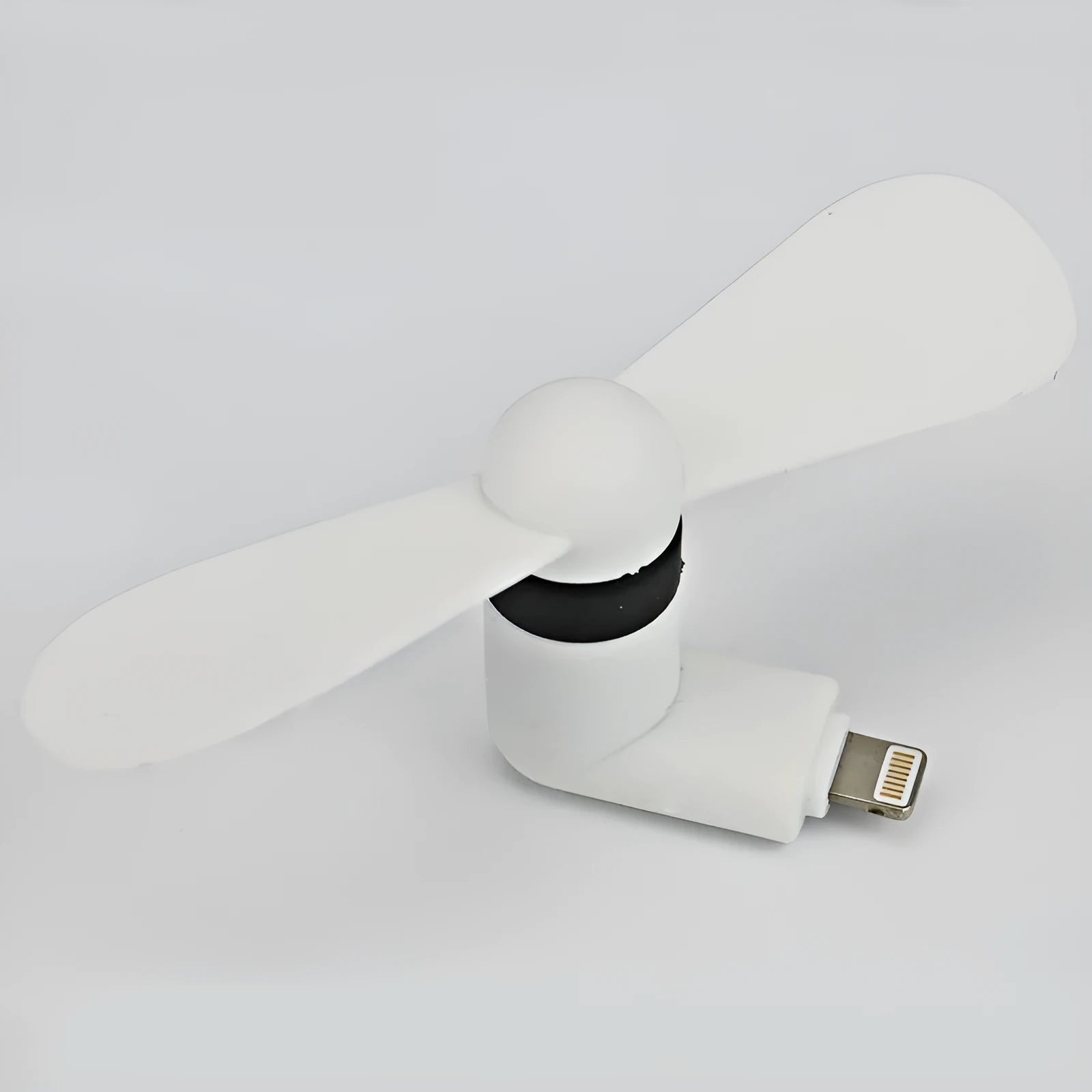 White portable mobile phone mini fan with rotary switch and plastic blades for smartphone cooling