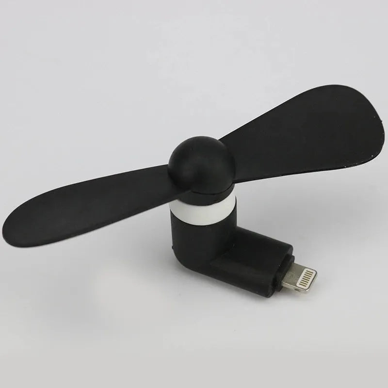 White portable mobile phone mini fan with rotary switch and plastic blades for smartphone cooling