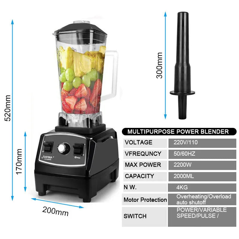 Black or red high-speed 2200W blender with 2-litre jug and control panel showing three speed settings