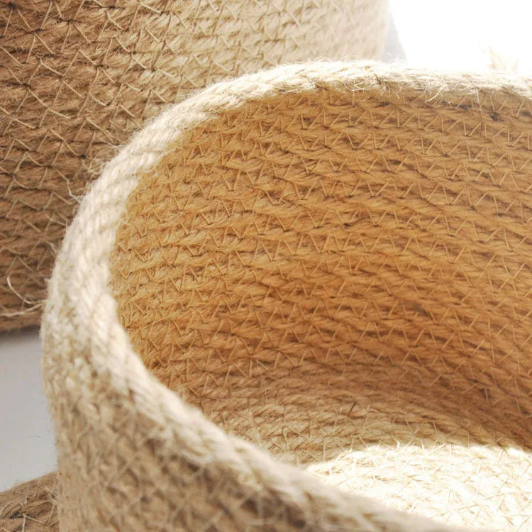 Japanese style fabric storage basket with dustproof lid in small, medium, and large sizes.