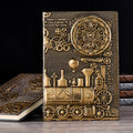 Retro embossed A5 notepad diary in metallic bronze or silver finish with leather-mounted cover
