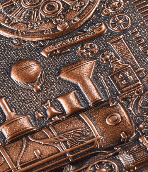 Retro embossed A5 notepad diary in metallic bronze or silver finish with leather-mounted cover