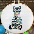 DIY embroidery kit with cotton linen fabric and hoop for three-dimensional cat designs