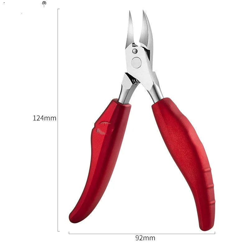 Stainless steel nail clipper with red ABS handle and red trumpet attachment