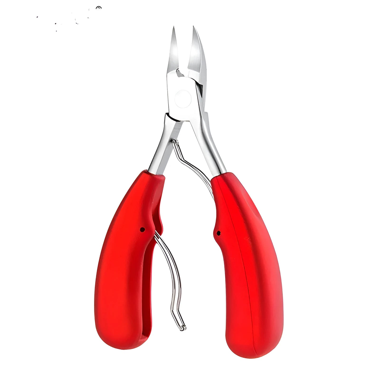 Stainless steel nail clipper with red ABS handle and red trumpet attachment