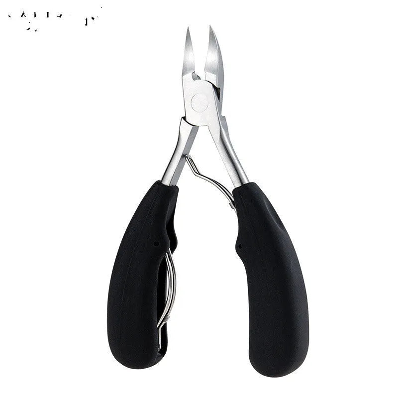 Stainless steel nail clipper with red ABS handle and red trumpet attachment