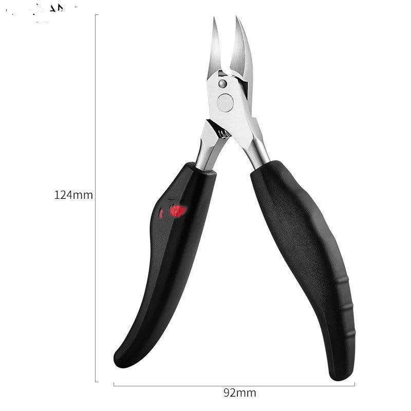 Stainless steel nail clipper with red ABS handle and red trumpet attachment