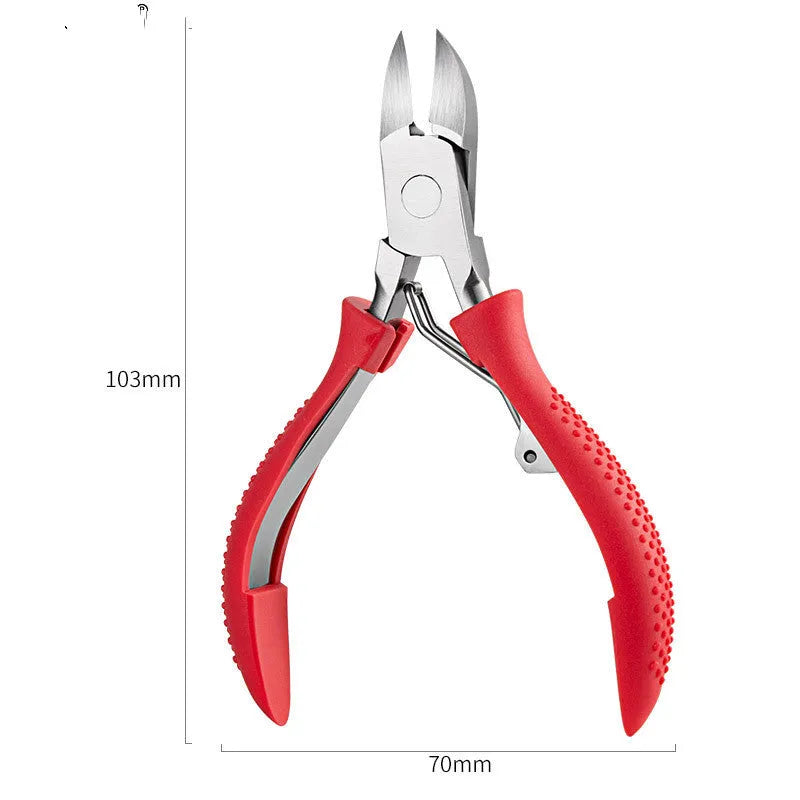 Stainless steel nail clipper with red ABS handle and red trumpet attachment