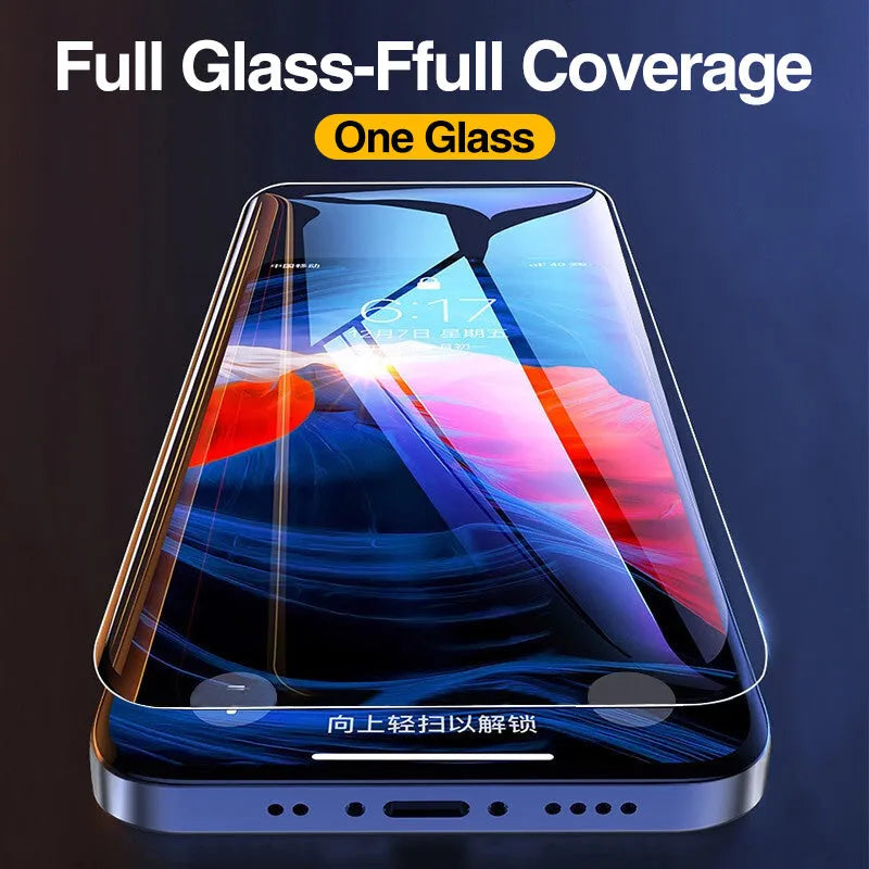 Four transparent tempered glass iPhone screen protectors with anti-blue light for iPhone 12 Pro Max and compatible models