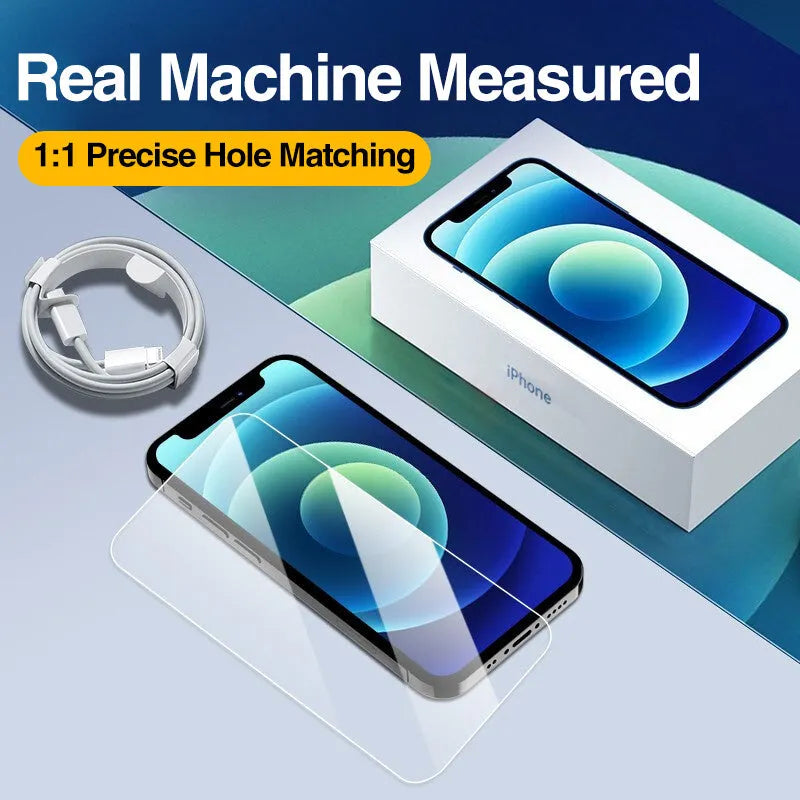 Four transparent tempered glass iPhone screen protectors with anti-blue light for iPhone 12 Pro Max and compatible models