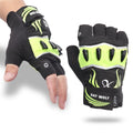 Fingerless black green outdoor sports bike lighting gloves with non-slip leather palm