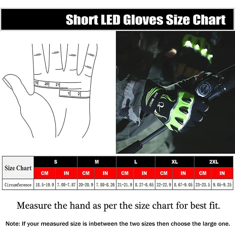 Fingerless black green outdoor sports bike lighting gloves with non-slip leather palm