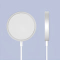 Silver metal Magsafe magnetic wireless charger for iPhone 12 and 13 series with USB connection