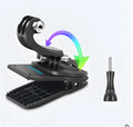 Black 360-degree rotating GoPro backpack clip mount showing aluminium joint and plastic clip, sized at 85mm by 48mm.