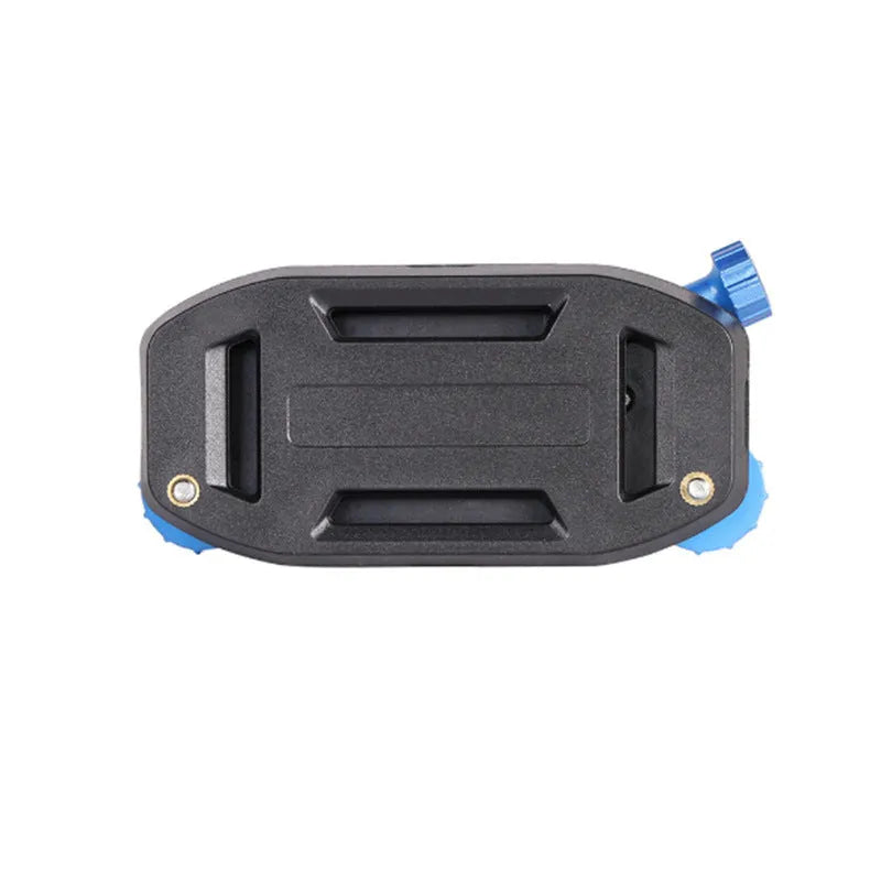 Blue plastic GoPro shoulder strap buckle for mounting sports cameras on backpacks