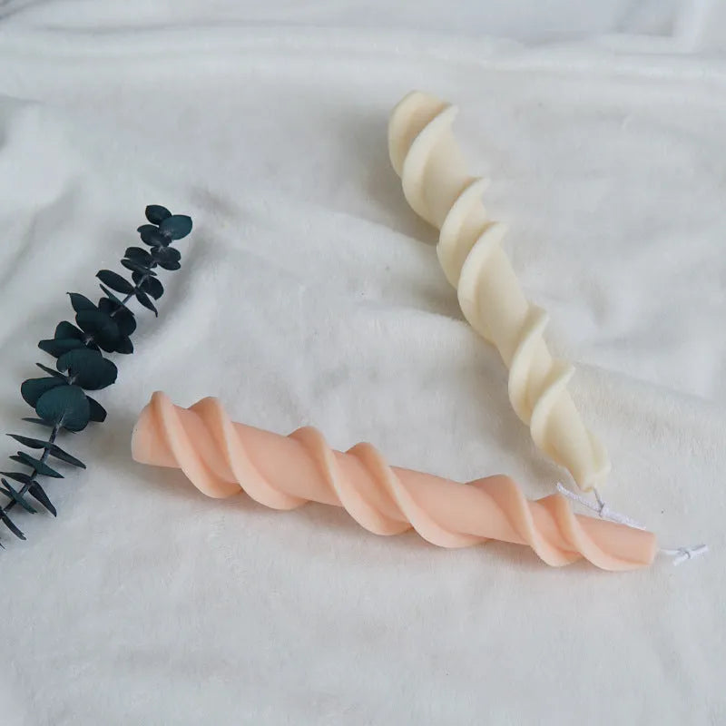 Handmade silicone mould for making spiral lace decorative pillar candles.