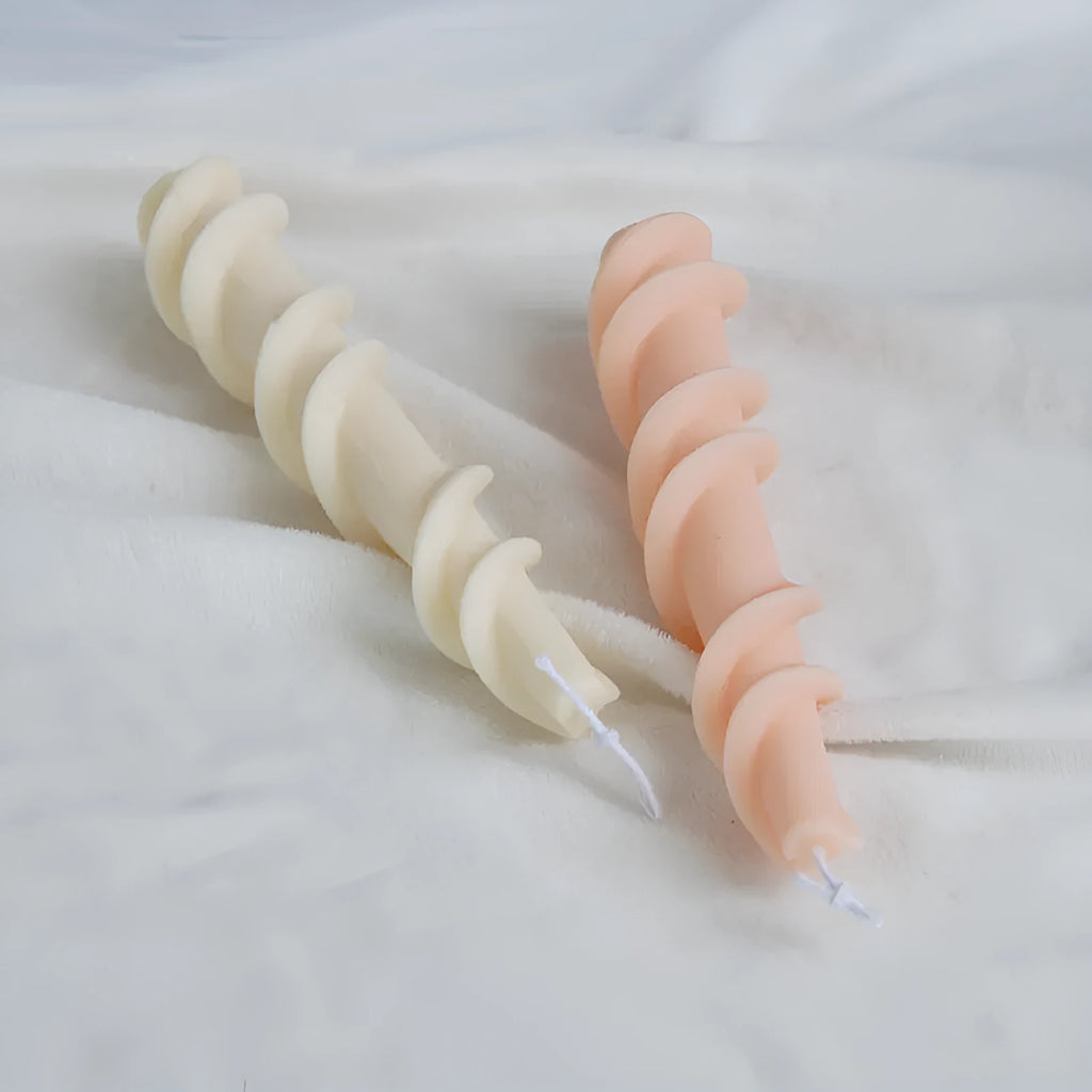 Handmade silicone mould for making spiral lace decorative pillar candles.