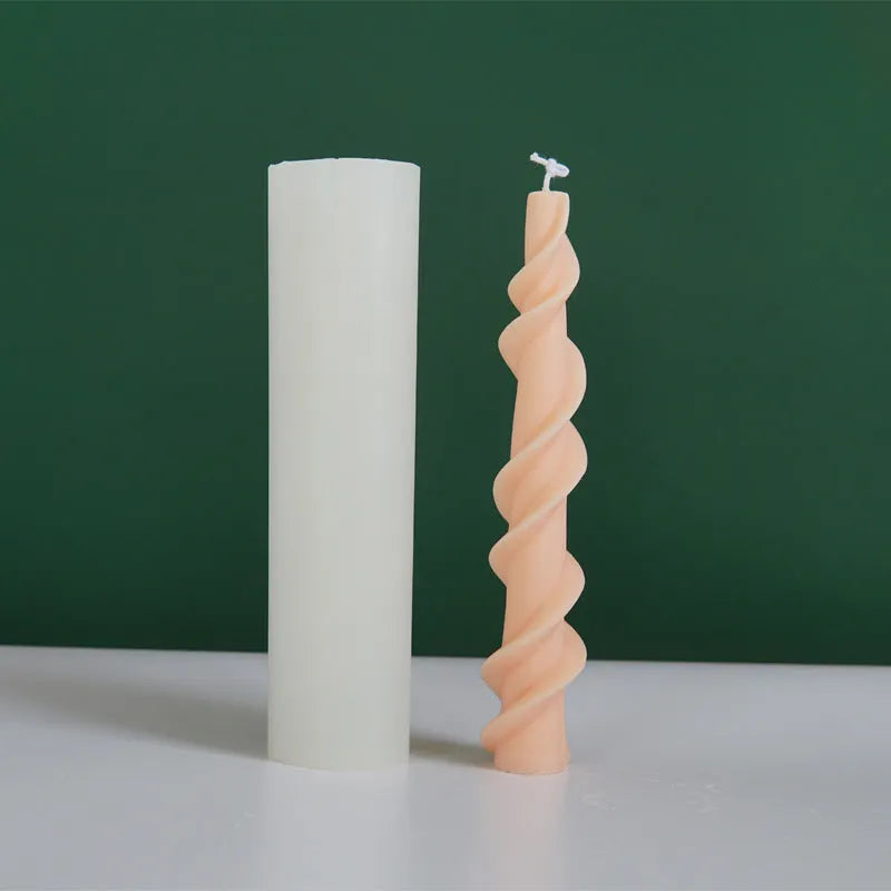 Handmade silicone mould for making spiral lace decorative pillar candles.