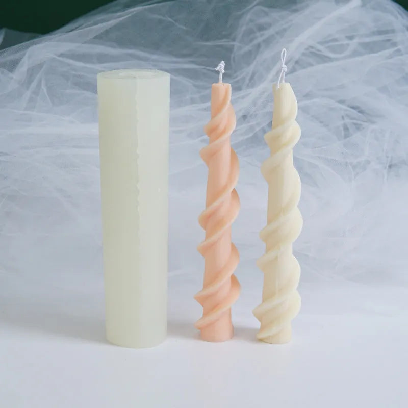 Handmade silicone mould for making spiral lace decorative pillar candles.