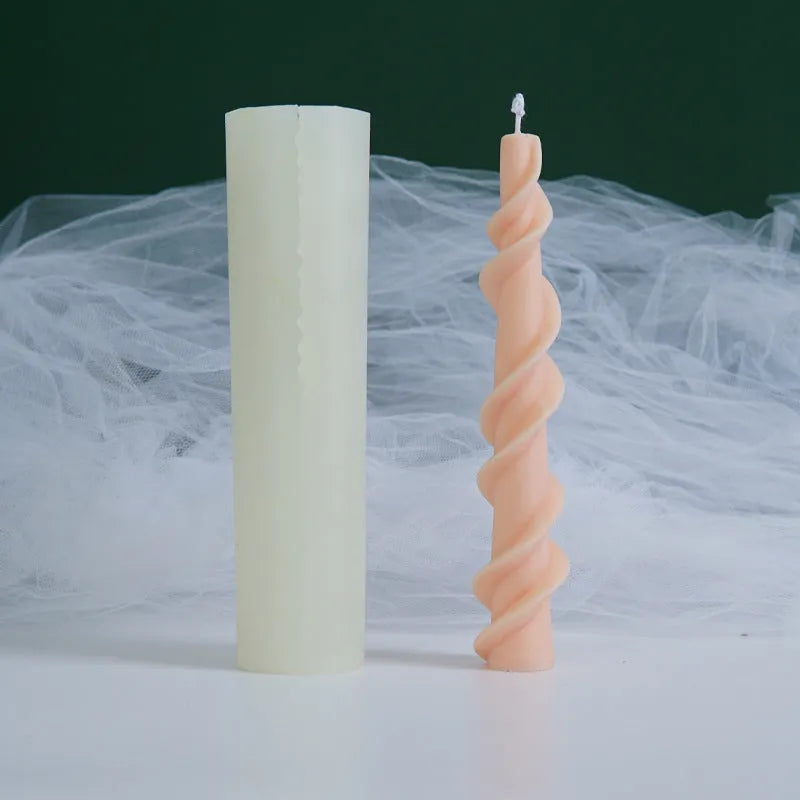 Handmade silicone mould for making spiral lace decorative pillar candles.