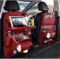 PU leather car seat back storage organiser bag with multiple pockets and built-in trash can function