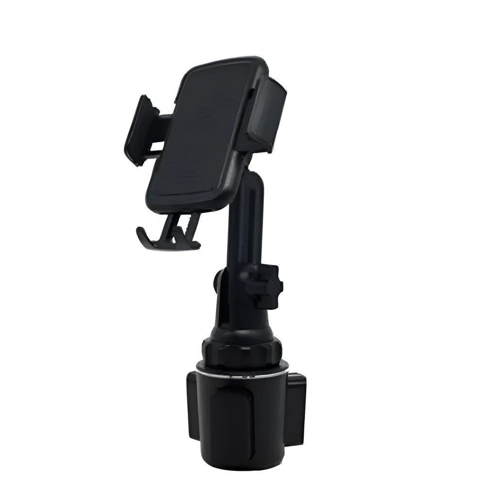 Black car dashboard phone holder with adjustable height and 360° rotation capability