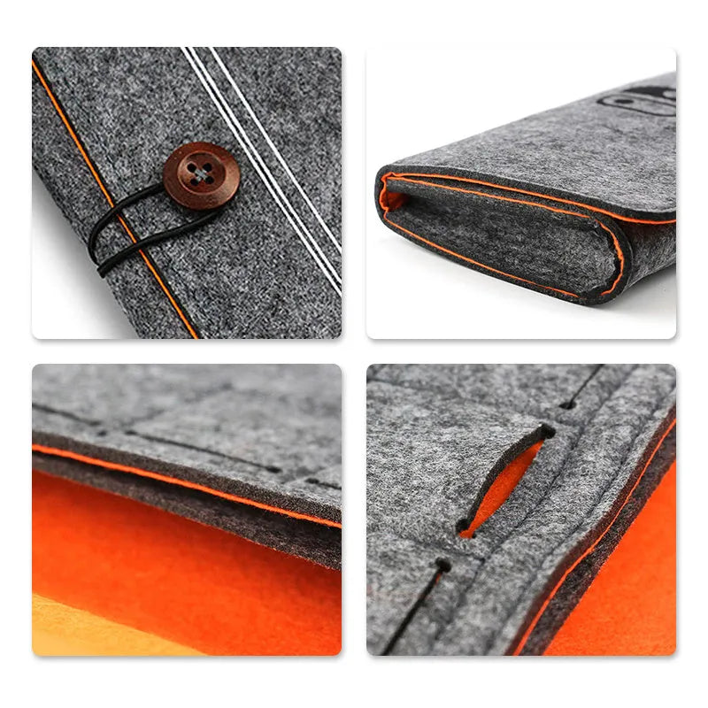 Black felt Nintendo Switch pouch with game card slots and double storage compartments