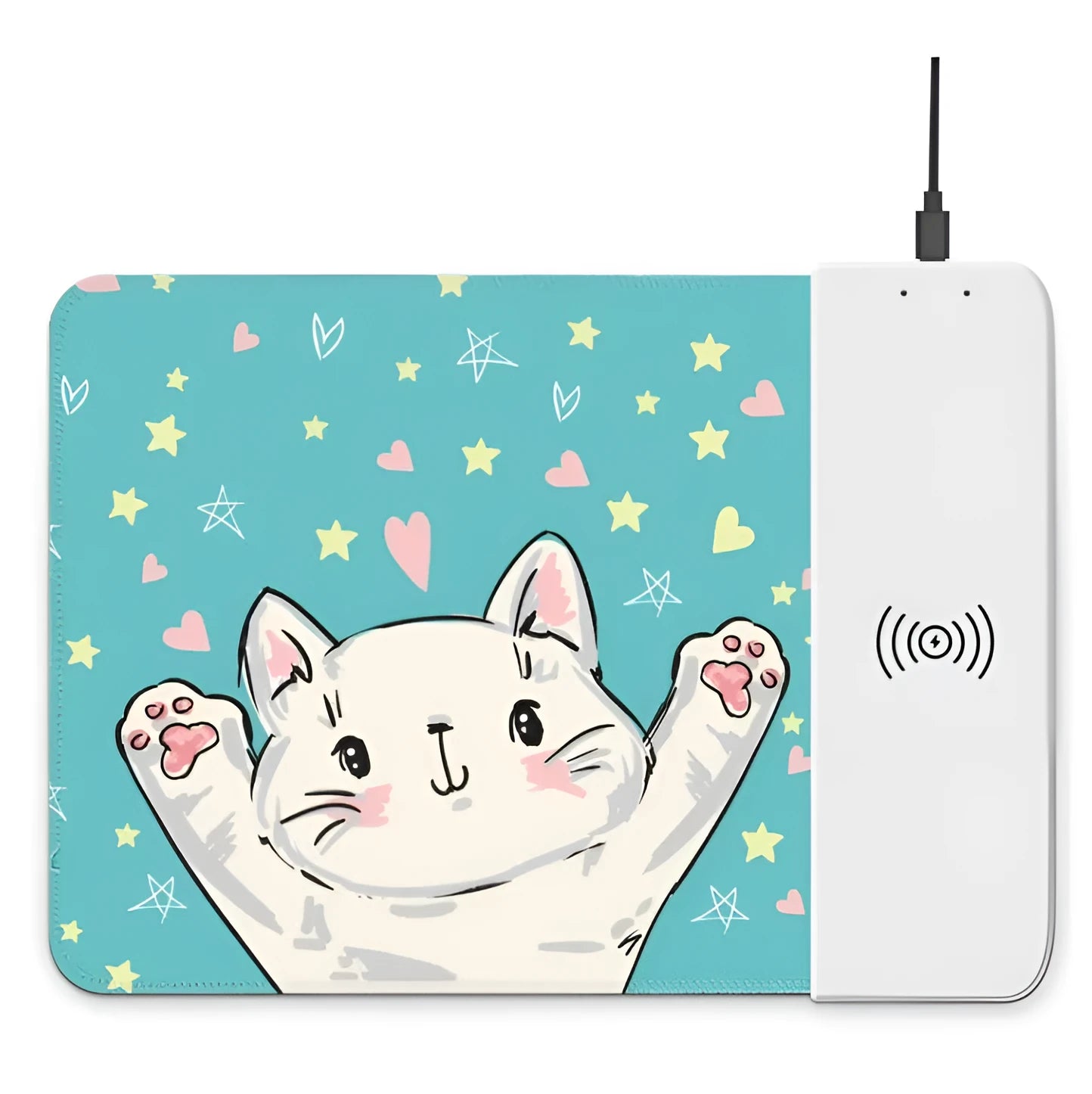 Cartoon design wireless charging mouse pad with RGB lighting and non-slip rubber backing