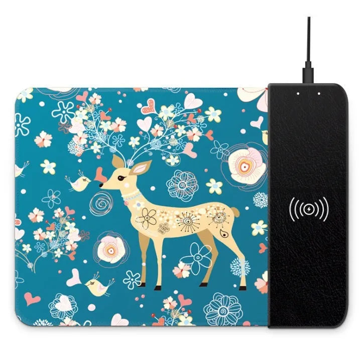 Cartoon design wireless charging mouse pad with RGB lighting and non-slip rubber backing