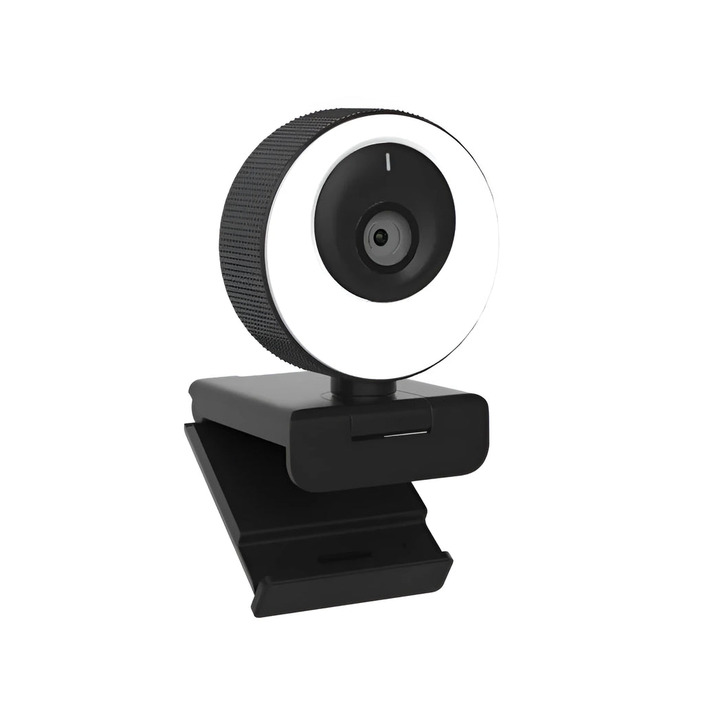 Black USB web camera with magnetic privacy cover, 1080p HD resolution, built-in microphone