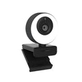 Black USB web camera with magnetic privacy cover, 1080p HD resolution, built-in microphone
