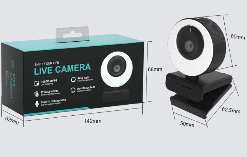 Black USB web camera with magnetic privacy cover, 1080p HD resolution, built-in microphone